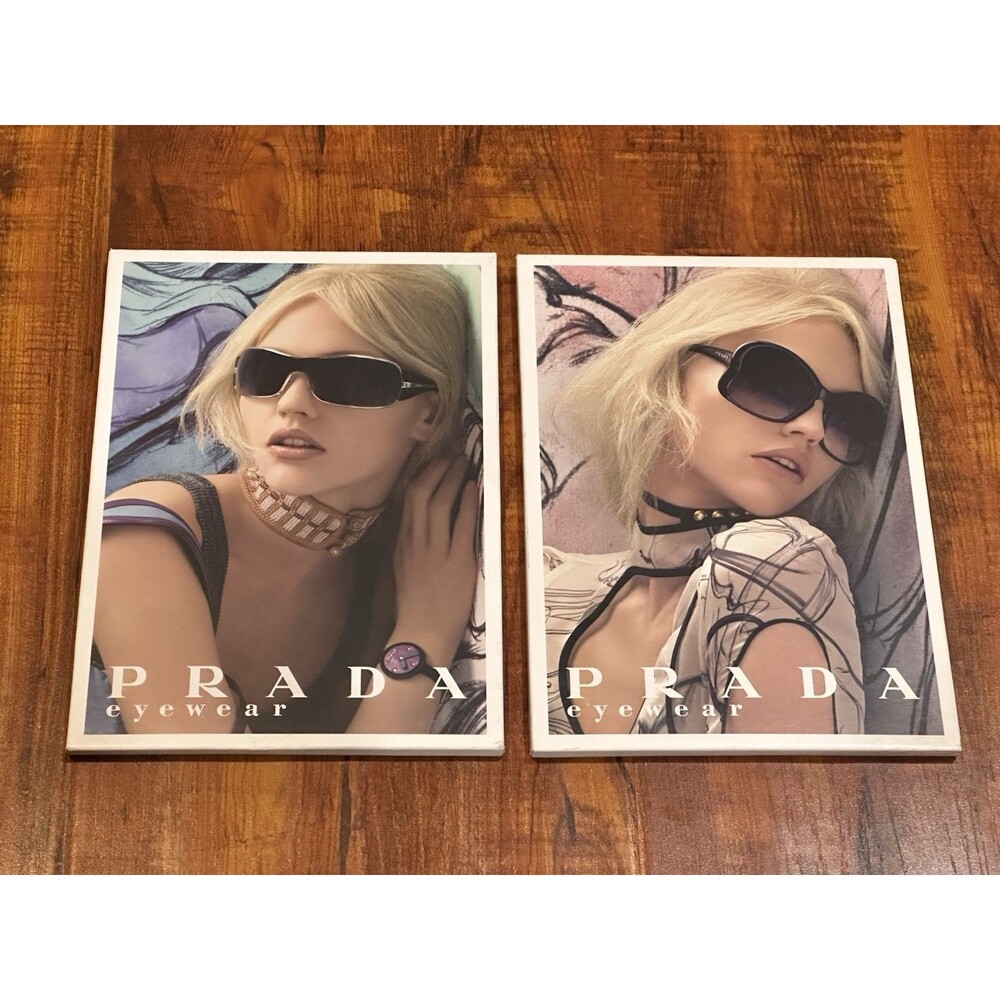 2 x Prada Eyewear Sunglasses Glasses 2008 Retail 7x5” Cardboard Counter Stand